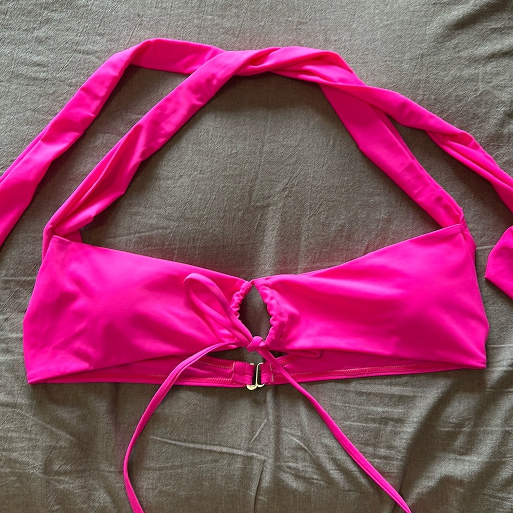 Hot pink tie neck bikini top